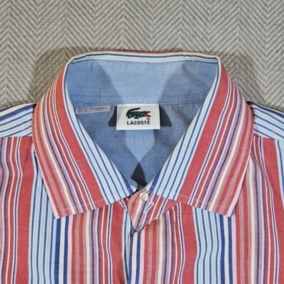 Lacoste🐊Long Sleeve Shirt Size XXL (54" Chest) Vertical Stripes 100% Cotton Y2K - Picture 5 of 13